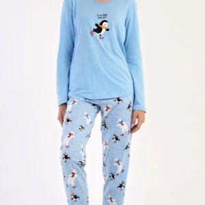 Dámské dlouhé pyžamo Vienetta Secret Tučňák na ledě modrý