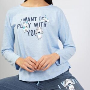 Dámské pyžamo dlouhé Vienetta Secret Veronika modré