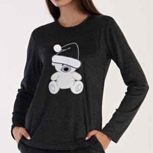 Dámské pyžamo dlouhé Vienetta Secret Méďa s čepicí