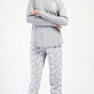 Dámské dlouhé šedé pyžamo Vienetta Secret Peříčko