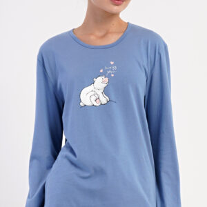 Dámské pyžamo dlouhé Vienetta Secret Méďa a tučňák