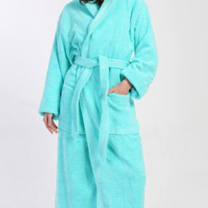 Dámský bavlněný župan dlouhý s kapucí Vienetta Secret Mentolka